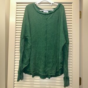 Green waffle weave long sleeve top